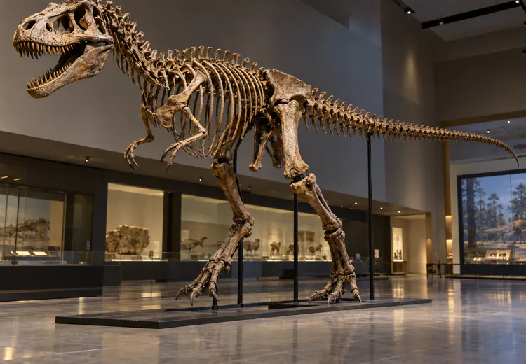 Zo kan het skelet van de zeldzame dinosaurus Nanotyrannus eruitzien. 